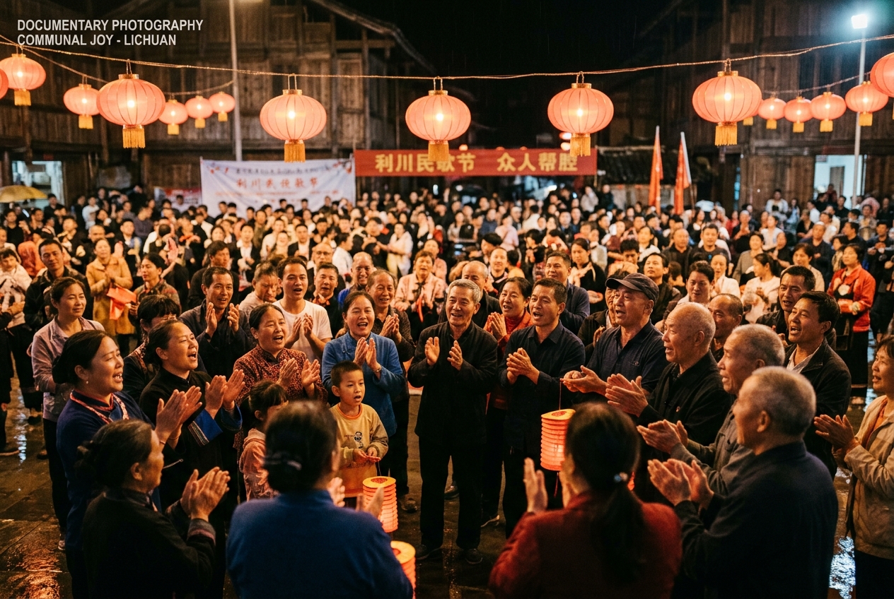 句尾众人齐声帮腔烘托热烈欢腾气氛